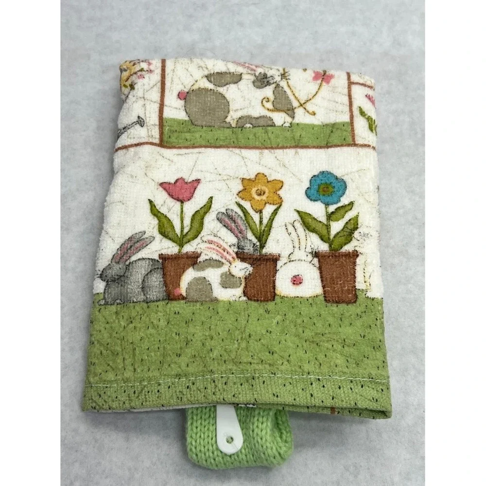 Holiday Inspirations Easter Hanging Hand Towel Faith Bunny Floral Green Crochet